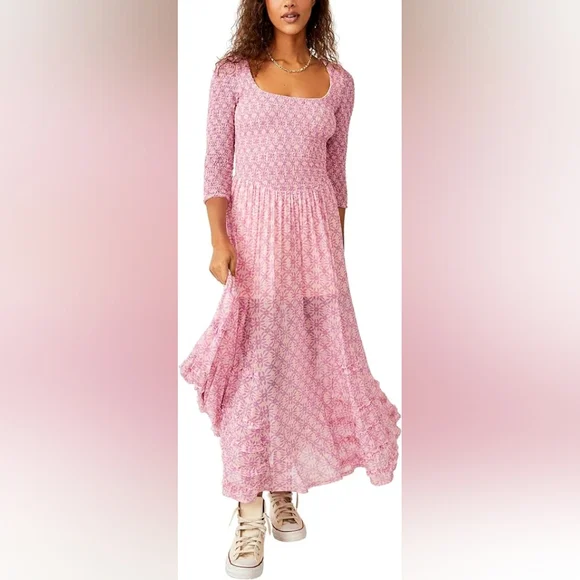 Free People | Dresses | Free People Womens Its Fate Longsleeve Midi Dress  In Lilac Combo Sz L | Poshmark
